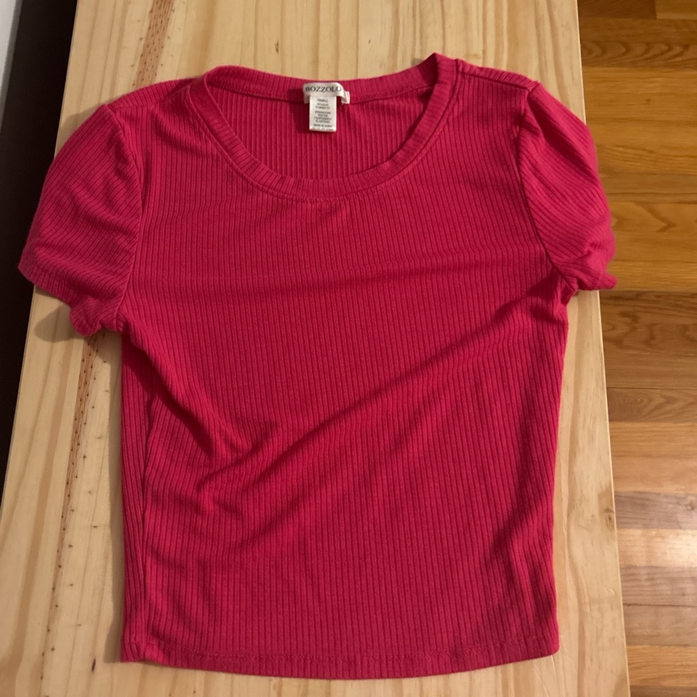 Bozzolo Hot Pink Ribbed Short Sleeve Top - Picture 3 of 3